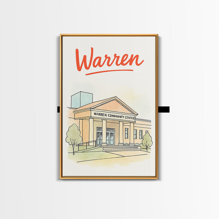 Waren Travel Poster, Framed Canvas Print, Soft Sketch Travel Art, Waren Travel Art, Eclectic Wall Decor, Retro Travel Print, City Poster