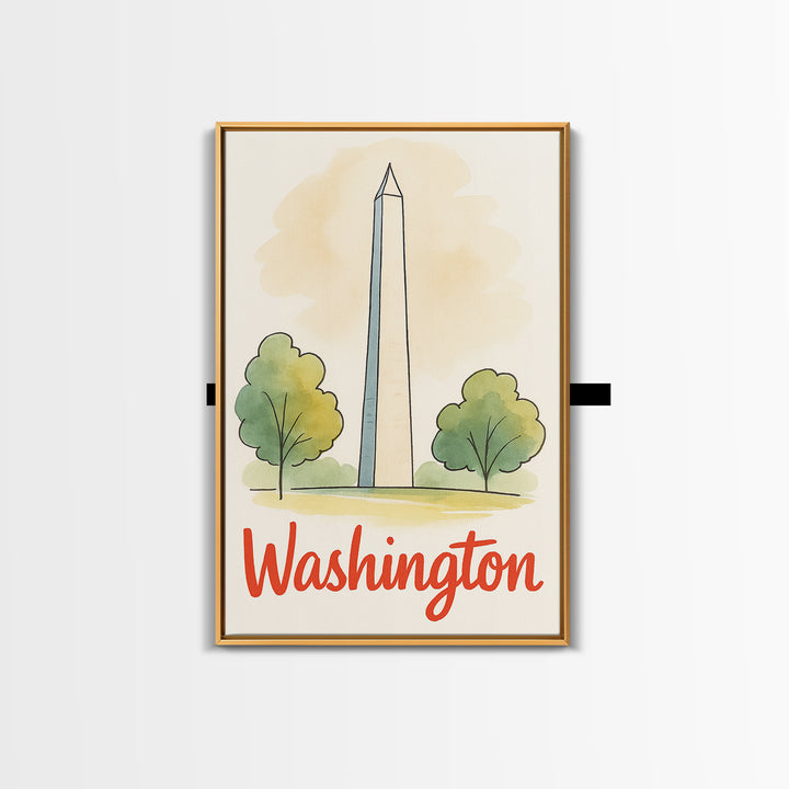 Washington Travel Poster, Canvas Print, Watercolor City Skyline Art, Washington Art Print, Modern Wall Decor, City Art Print, City Poster