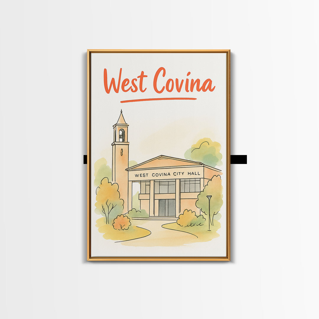 West Covina California Travel Poster, Canvas Print, Illustrated City Wall Art, West Covina Travel Art, Travel Art Print, Travel Poster Set