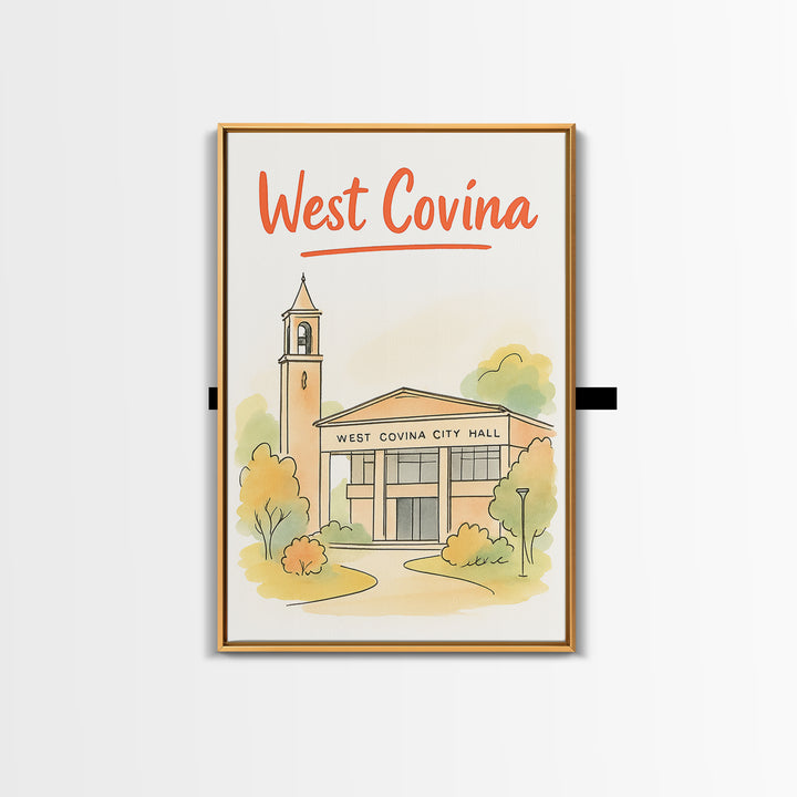West Covina California Travel Poster, Canvas Print, Illustrated City Wall Art, West Covina Travel Art, Travel Art Print, Travel Poster Set