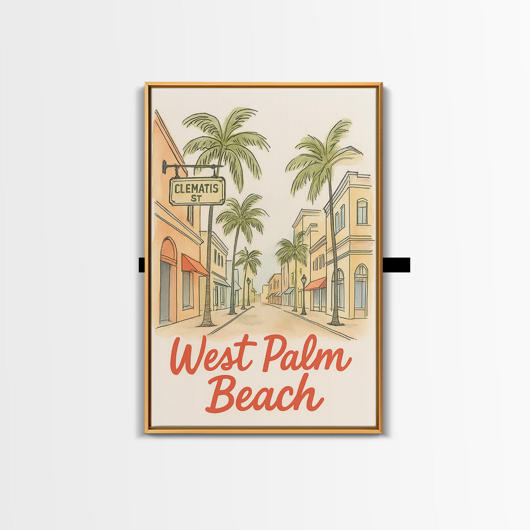 West Palm Beach Florida Travel Poster, Canvas Print, Soft Sketch Travel Art, West Palm Beach Poster Print, Poster Art, Travel Poster Set