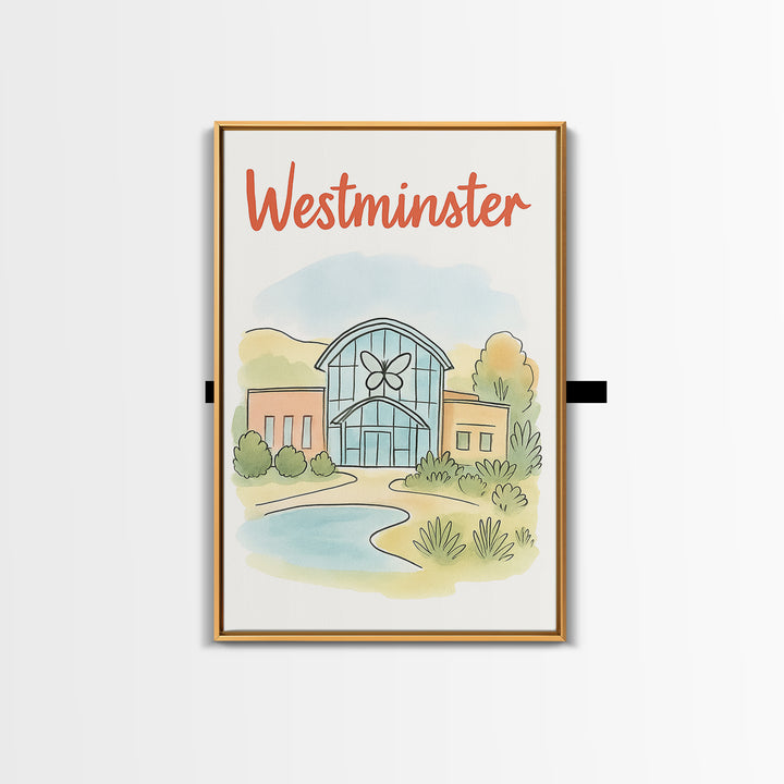 Westminster Colorado Travel Poster, Canvas Print, Soft Sketch Travel Art, Westminster Wall Art, Travel Wall Art, Watercolor Urban Skyline