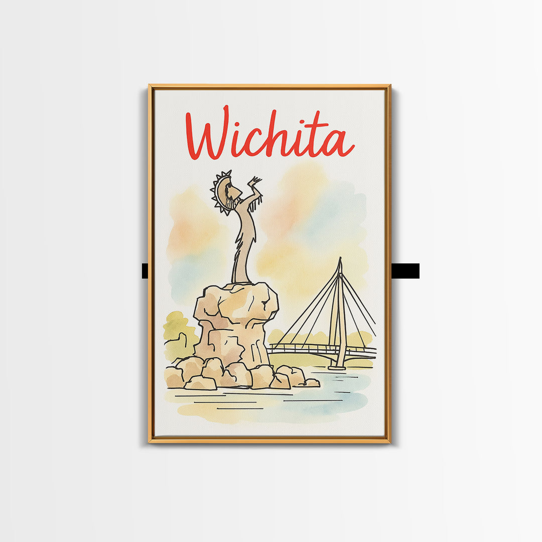 Wichita Travel Poster, Framed Canvas Print, Illustrated City Wall Art, Wichita Art Print, Mid Century Wall Art, Travel Wall Art