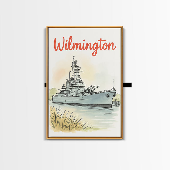 Wilmington North Carolina Travel Poster, Canvas Print, Illustrated City Wall Art, Wilmington City Art, Wall Art, Retro Travel Print