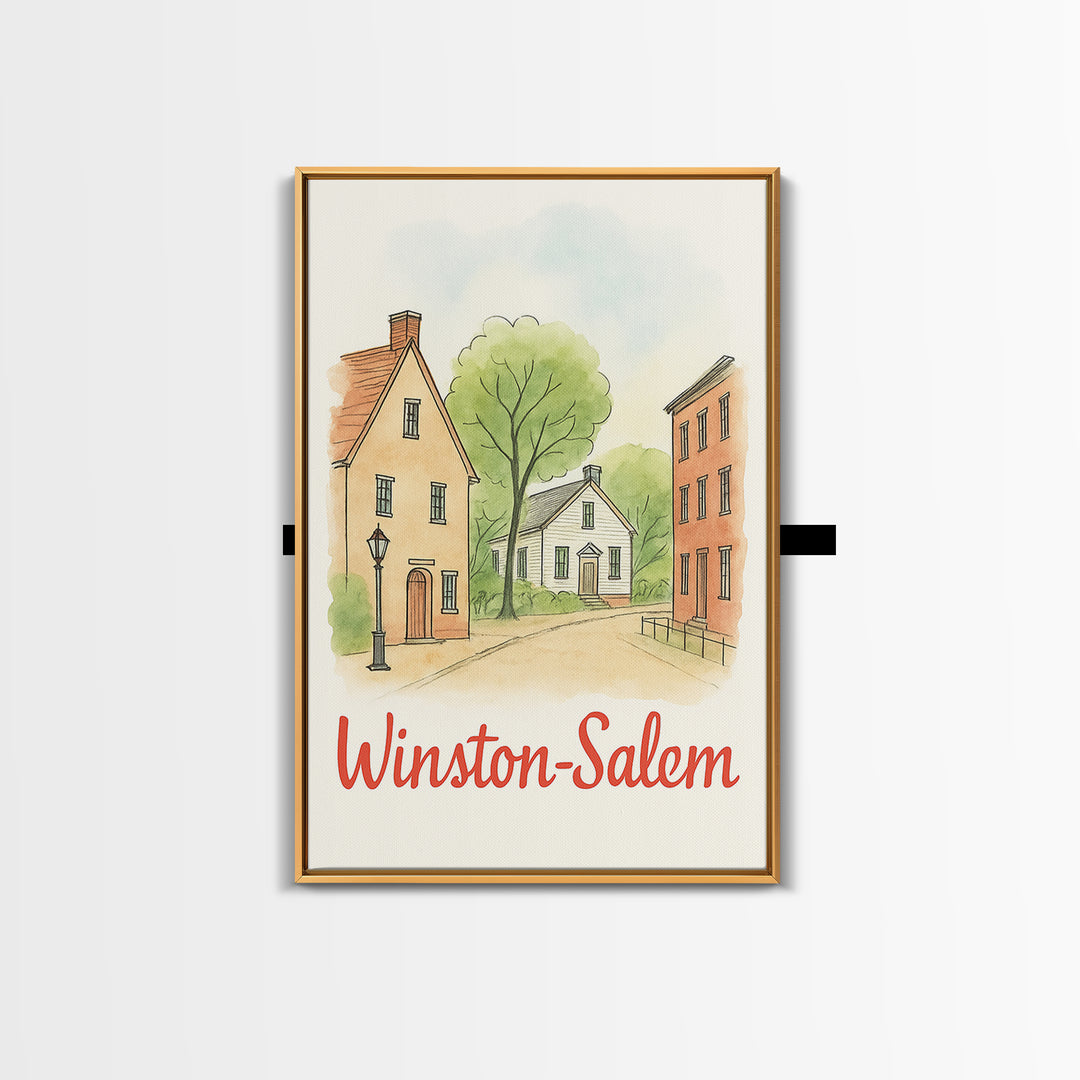 Winston Salem North Carolina Travel Poster, Canvas Print, Illustrated City Wall Art, Winston Salem Wall Art, City Poster, Wanderlust Decor