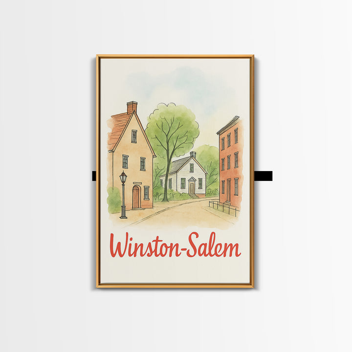 Winston Salem North Carolina Travel Poster, Canvas Print, Illustrated City Wall Art, Winston Salem Wall Art, City Poster, Wanderlust Decor