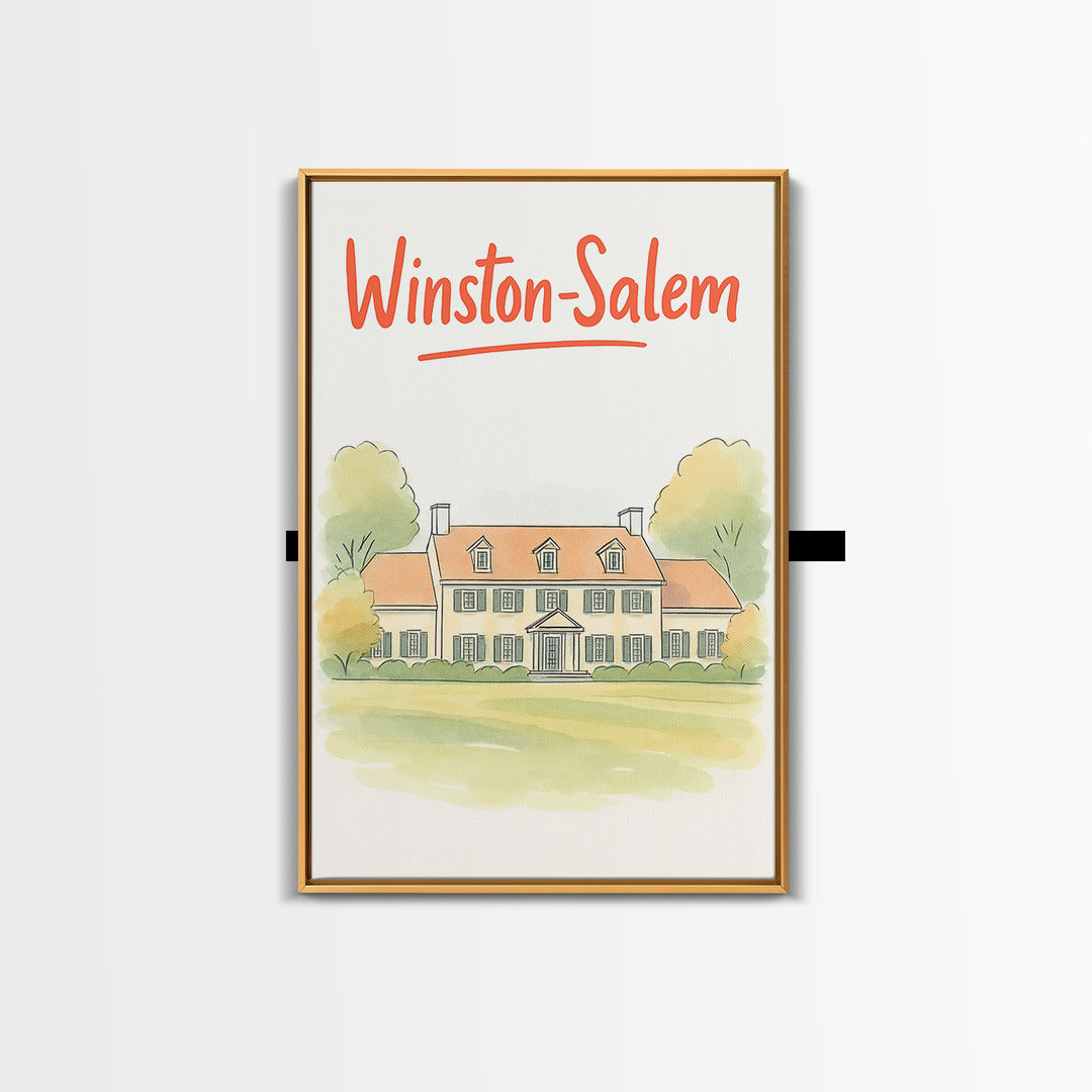 Winston Salem Travel Poster, Canvas Print, Illustrated City Wall Art, Winston Salem Art Print, Mid Century Wall Art, Vintage Travel Art