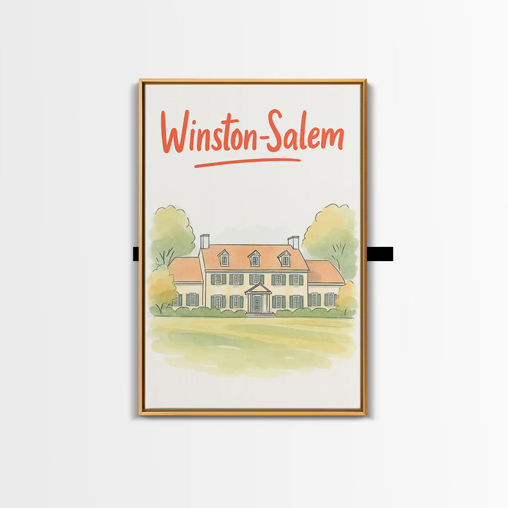 Winston Salem Travel Poster, Canvas Print, Illustrated City Wall Art, Winston Salem Art Print, Mid Century Wall Art, Vintage Travel Art
