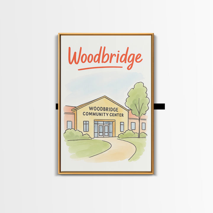 Woodbridge Travel Poster, Framed Canvas Print, Soft Sketch Travel Art, Woodbridge Poster Print, Vintage Travel Art, Travel Poster Set