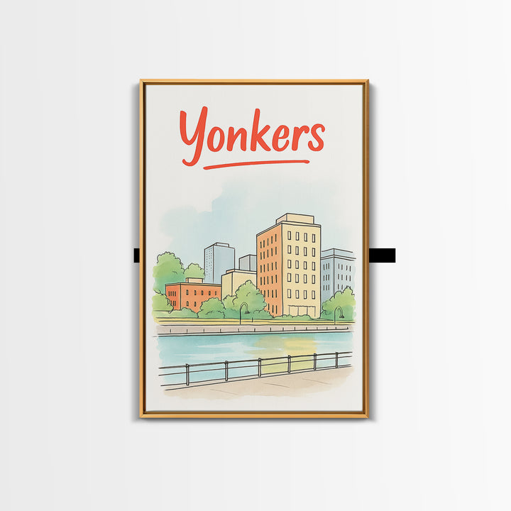 Yonkers Travel Poster, Canvas Print, Soft Sketch Travel Art, Yonkers City Art, City Travel Prints, Vintage Travel Art, Travel Poster Art