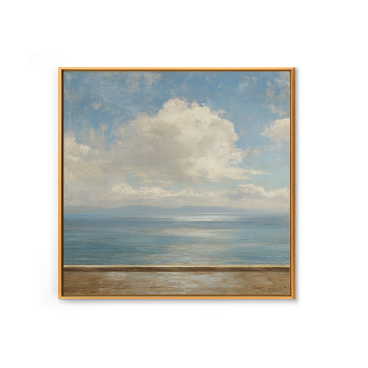 Mediterranean Terrace View Focused on Sea and Framed Canvas Print, Hotel Art, Framed Art, Hotel Decor, Fine Art, Boutique, HOT-1x1-11