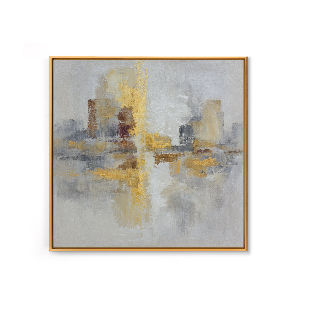 Gold Accented Abstract for Upscale Lobby Framed Canvas Print, Hotel Art, Boho Decor, Hotel Decor, Fine Art, Boutique, HOT-1x1-37