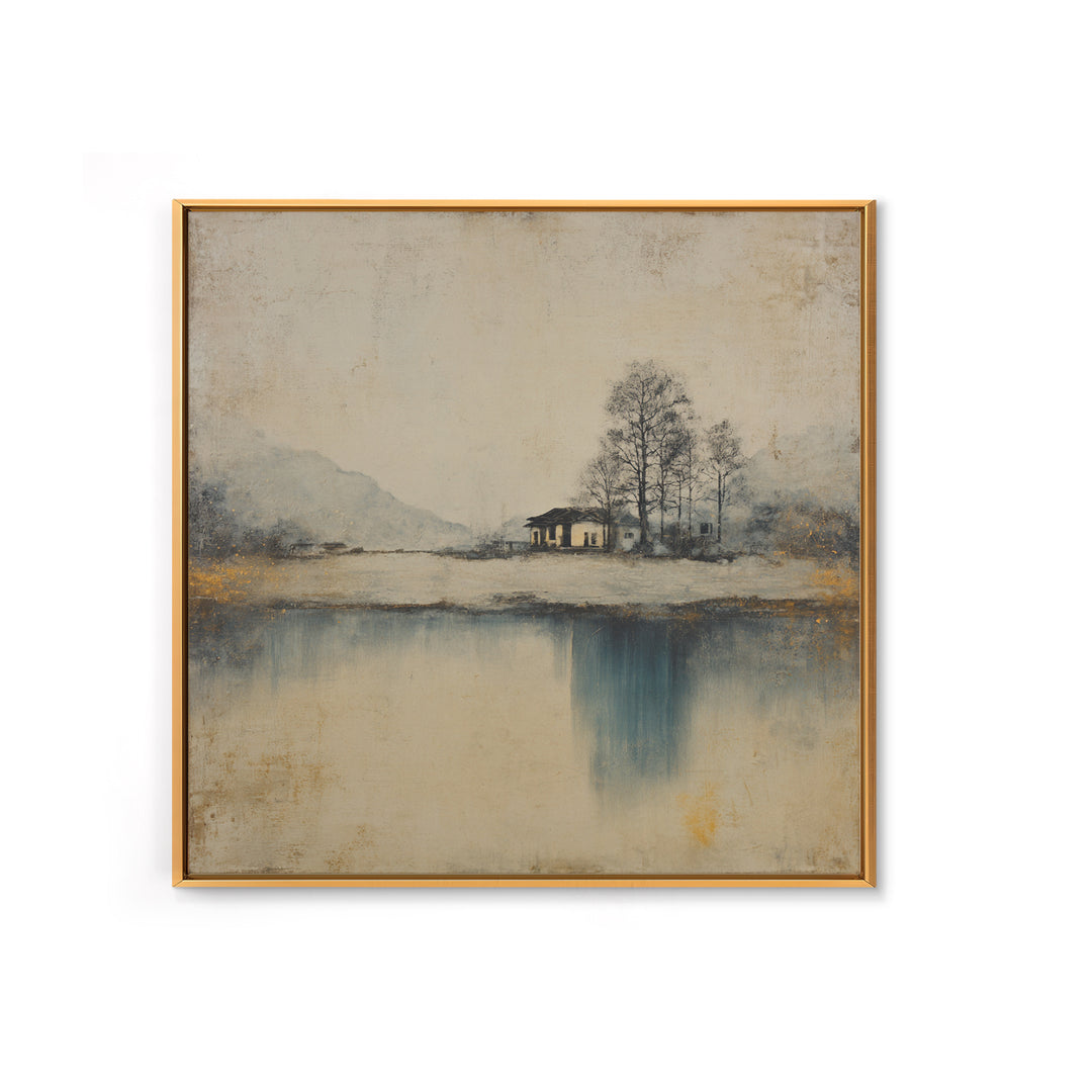 Japanese Ink Landscape Framed Canvas Print, Hotel Art, Beach Prints, Hotel Decor, Fine Art, Boutique, Room Decor, HOT-1x1-42
