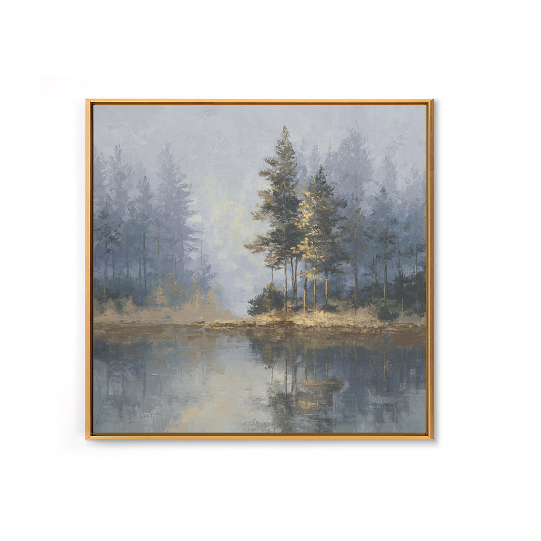 Misty Forest with Refined Calm Atmosphere Framed Canvas Print, Hotel Art, Gallery Decor, Hotel Decor, Fine Art, Boutique, HOT-1x1-62