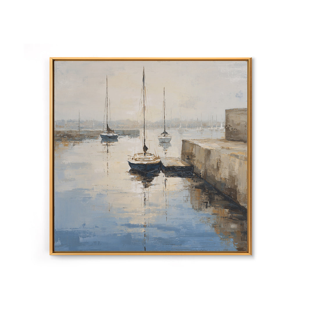 Quiet Harbor with Sailboats at Dawn Canvas Print, Hotel Art, Modern Decor, Hotel Decor, Fine Art, Boutique, Poster, Wall Decor, HOT-1x1-94