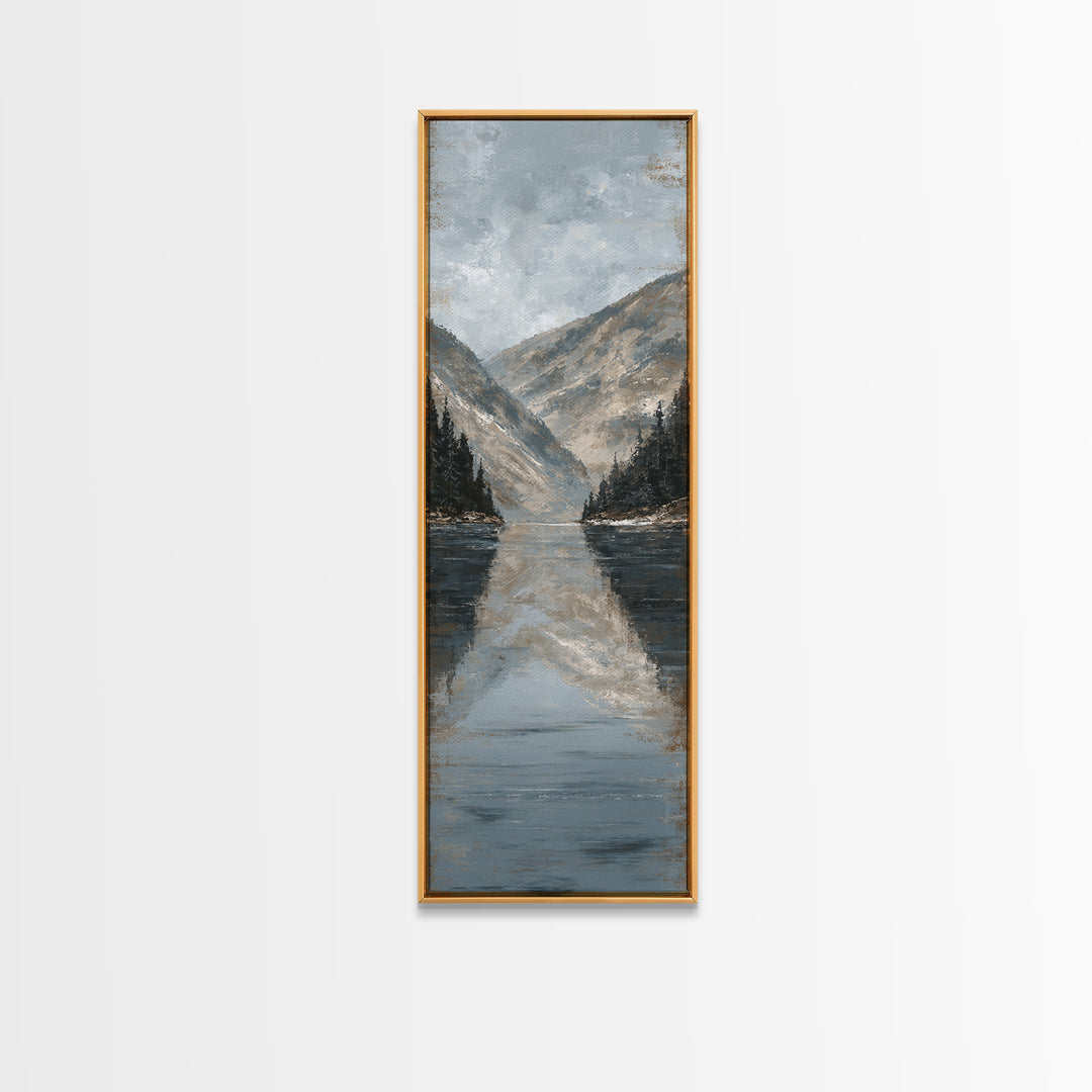 Serene Mountain Lake for Boutique Hotel Mood Framed Canvas Print, Hotel Art, Poster, Hotel Decor, Fine Art, Boutique, HOT-1x3-20