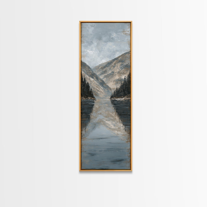 Serene Mountain Lake for Boutique Hotel Mood Framed Canvas Print, Hotel Art, Poster, Hotel Decor, Fine Art, Boutique, HOT-1x3-20