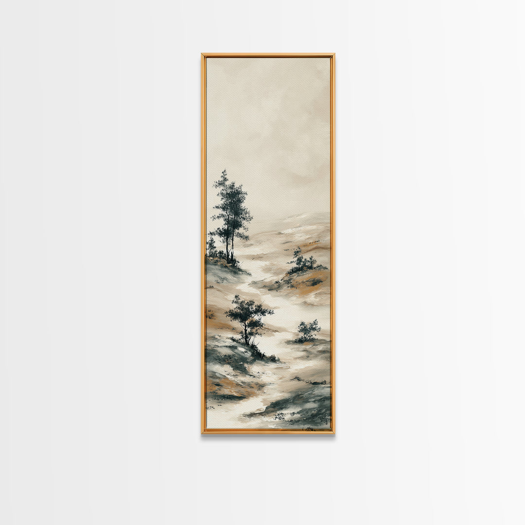 Japanese Ink Landscape Framed Canvas Print, Hotel Art, City Wall Art, Hotel Decor, Fine Art, Boutique, Minimalist Decor, HOT-1x3-54