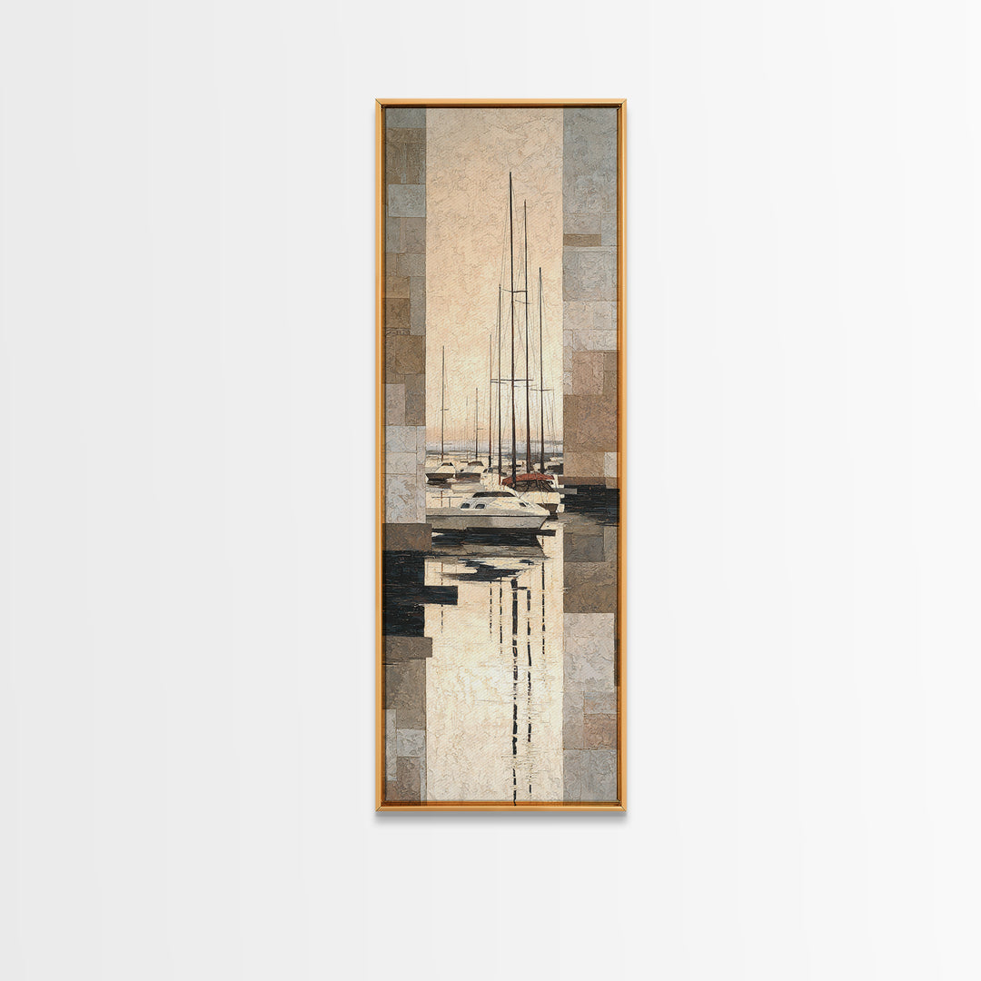 Quiet Harbor with Sailboats at Dawn Canvas Print, Hotel Art, Boho Decor, Hotel Decor, Oil Painting, Boutique, Art Prints, HOT-1x3-82