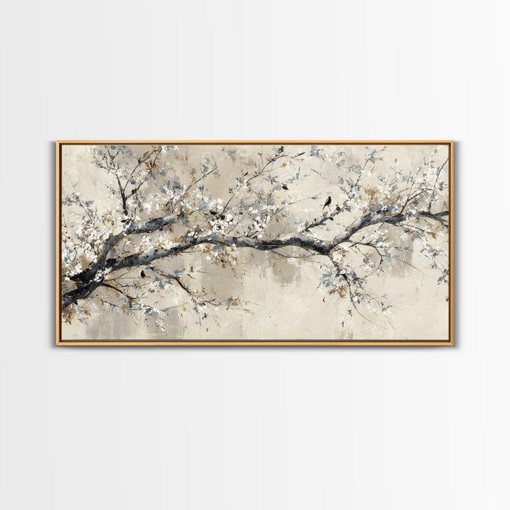 Elegant Botanical Branch on Ivory Ground Framed Canvas Print, Hotel Art, Art Print, Hotel Decor, Oil Painting, Boutique, HOT-2x1-1