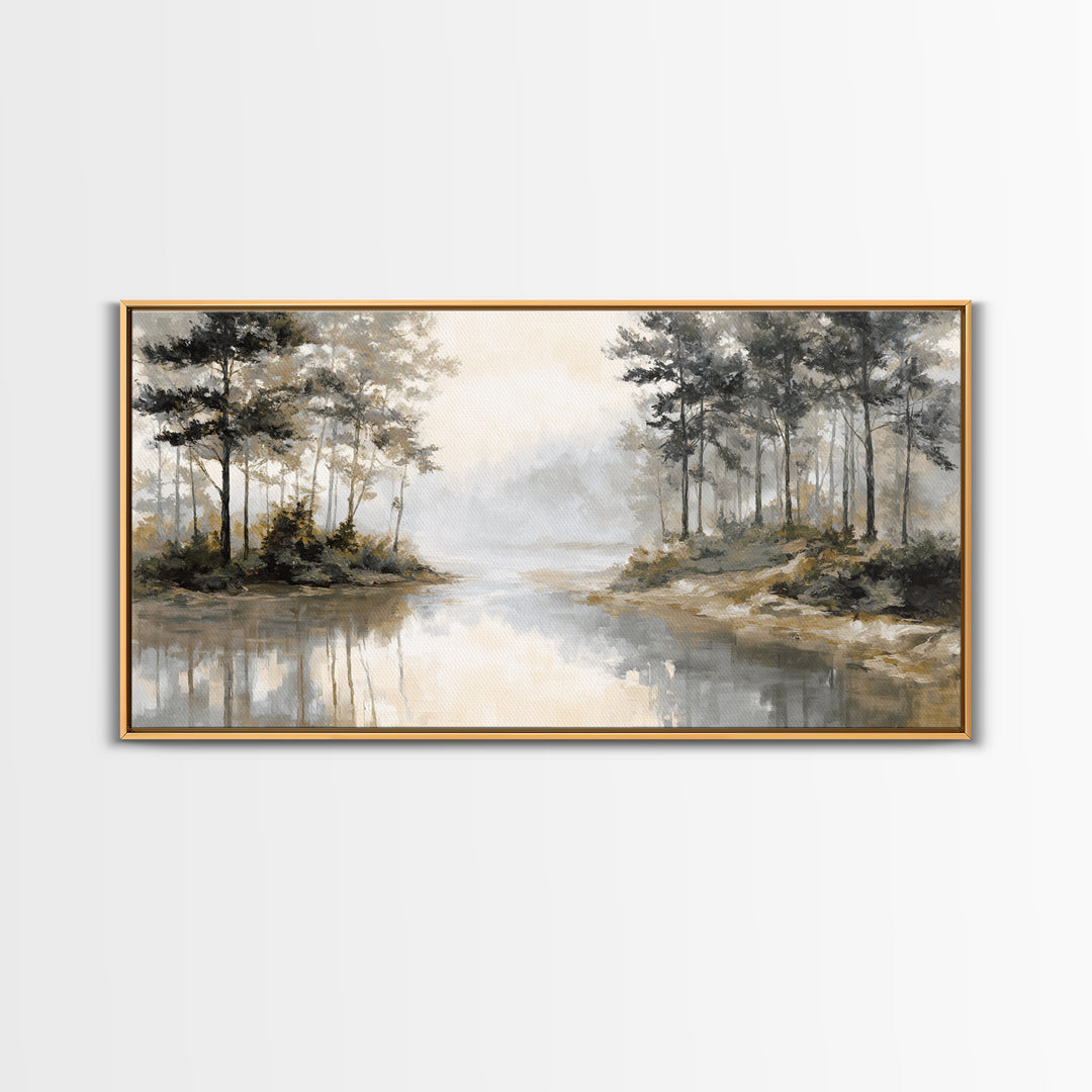 Misty Forest with Refined Calm Atmosphere Framed Canvas Print, Hotel Art, Contemporary Art, Hotel Decor, Fine Art, Boutique, HOT-2x1-10