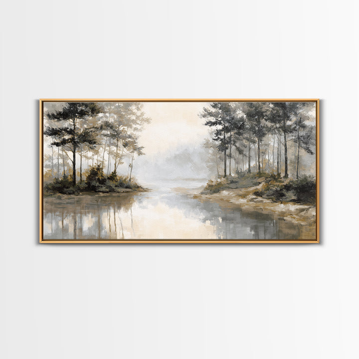 Misty Forest with Refined Calm Atmosphere Framed Canvas Print, Hotel Art, Contemporary Art, Hotel Decor, Fine Art, Boutique, HOT-2x1-10