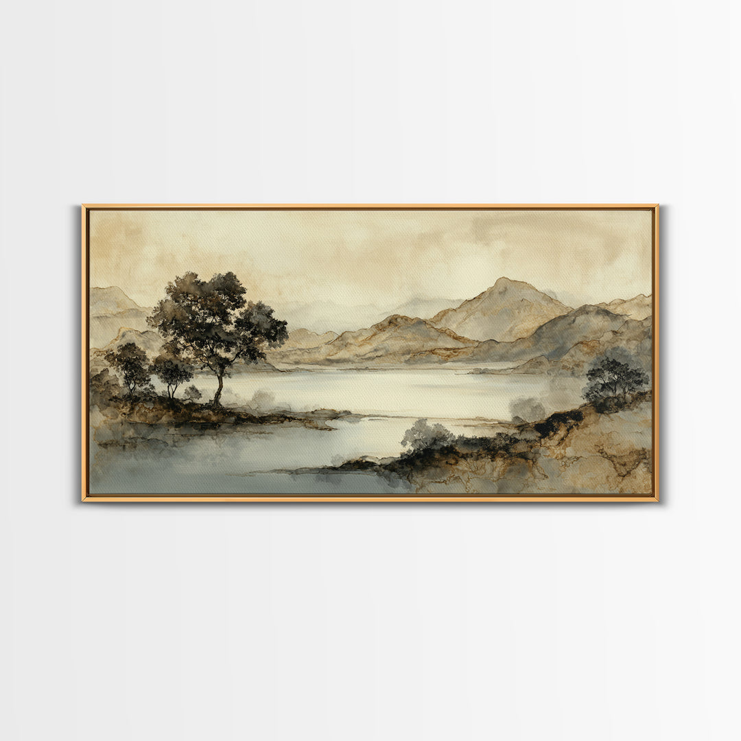 Japanese Ink Landscape Framed Canvas Print, Hotel Art, Luxury Decor, Hotel Decor, Fine Art, Boutique, Art Prints, Hazbin Hotel, HOT-2x1-14