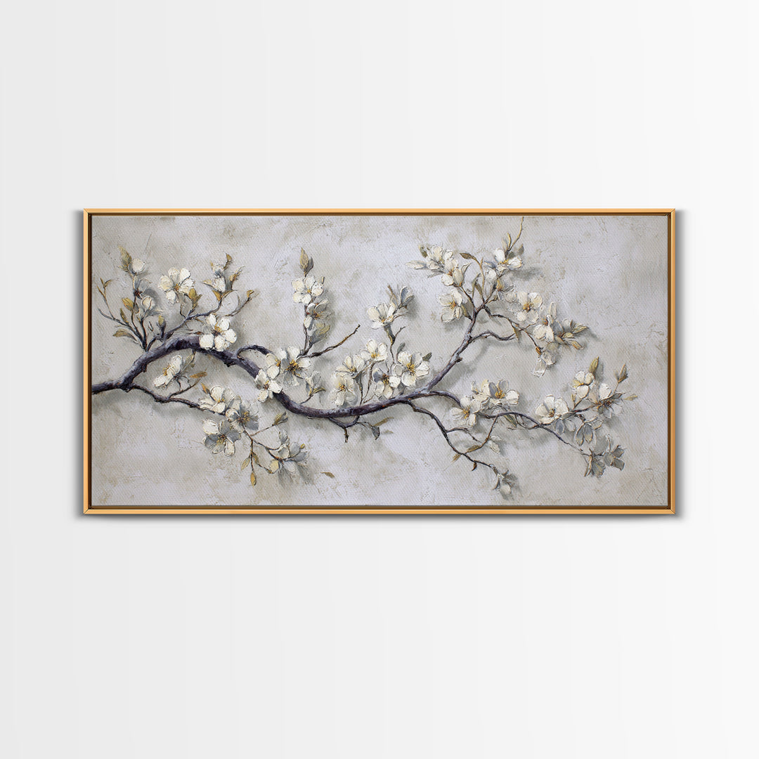 Elegant Botanical Branch on Ivory Ground Framed Canvas Print, Hotel Art, Art Print, Hotel Decor, Oil Painting, Boutique, HOT-2x1-25