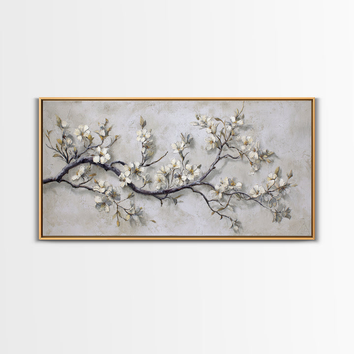 Elegant Botanical Branch on Ivory Ground Framed Canvas Print, Hotel Art, Art Print, Hotel Decor, Oil Painting, Boutique, HOT-2x1-25