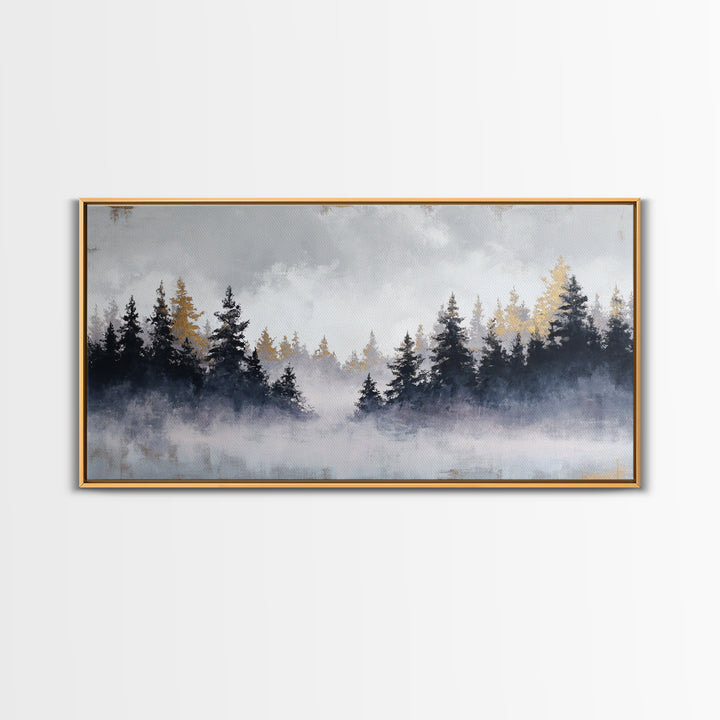 Misty Forest with Refined Calm Atmosphere Framed Canvas Print, Hotel Art, Contemporary Art, Hotel Decor, Fine Art, Boutique, HOT-2x1-34