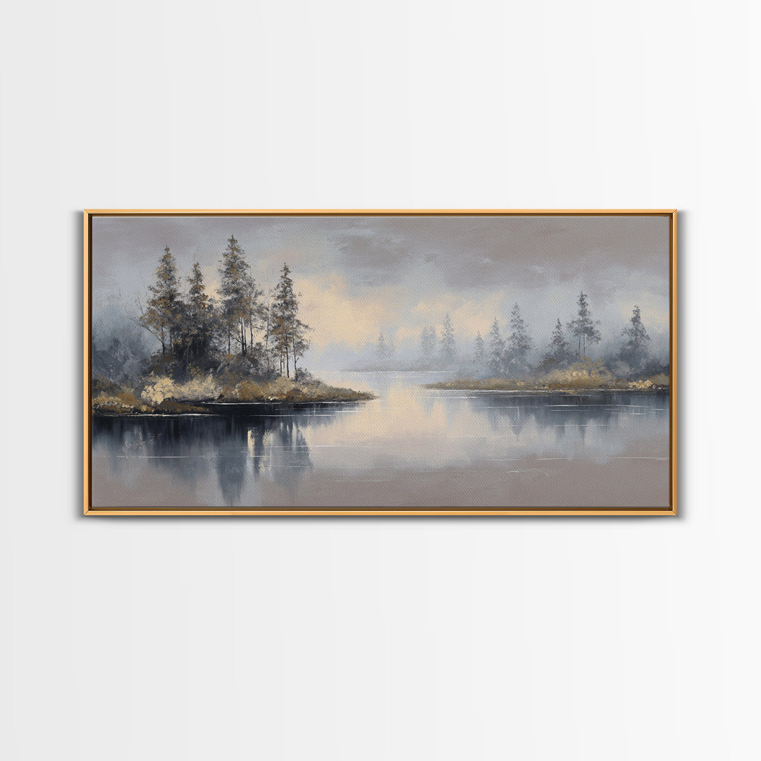 Luxury Monochrome Landscape Framed Canvas Print, Hotel Art, Art, Hotel Decor, Oil Painting, Boutique, Printable Art, HOT-2x1-50