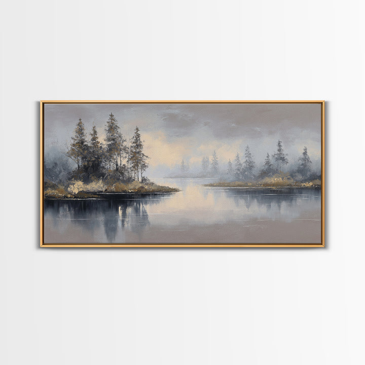 Luxury Monochrome Landscape Framed Canvas Print, Hotel Art, Art, Hotel Decor, Oil Painting, Boutique, Printable Art, HOT-2x1-50