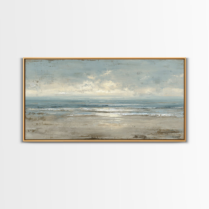 Mediterranean Terrace View Focused on Sea and Framed Canvas Print, Hotel Art, Living Room Decor, Hotel Decor, Boutique, HOT-2x1-55