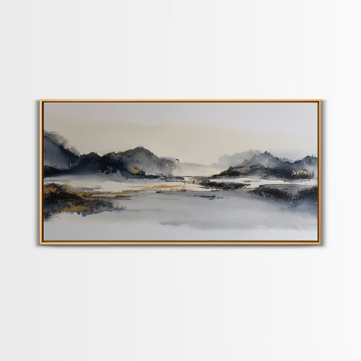 Japanese Ink Landscape Canvas Print, Hotel Art, Wall Art, Hotel Decor, Boutique, Abstract Art, Framed Art, Wood Wall Art, HOT-2x1-62
