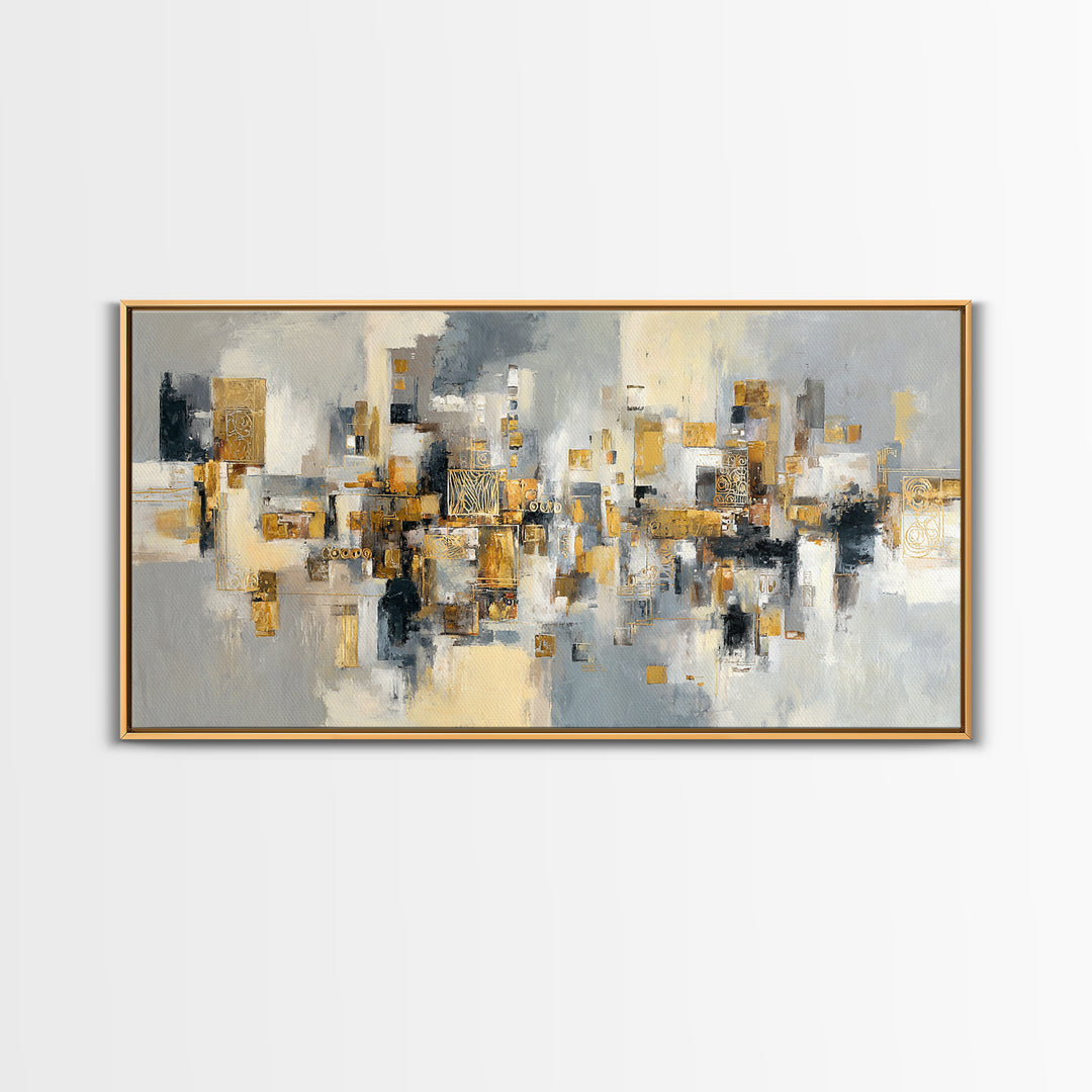 Gold Accented Abstract for Upscale Lobby Framed Canvas Print, Hotel Art, Wall Decor, Hotel Decor, Abstract Art, Boutique, HOT-2x1-9