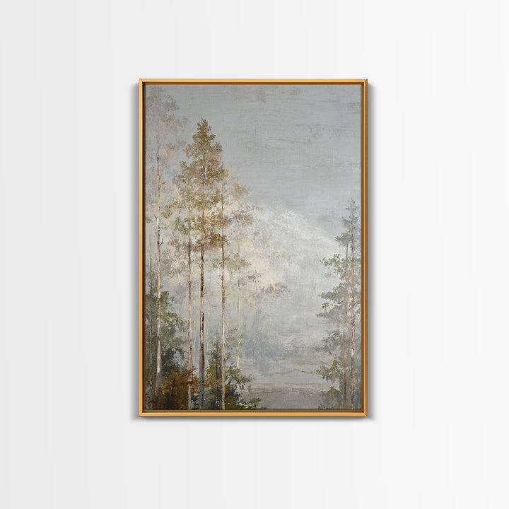 Misty Forest with Refined Calm Atmosphere Framed Canvas Print, Hotel Art, Poster, Hotel Decor, Boutique, Wood Wall Art, HOT-2x3-46