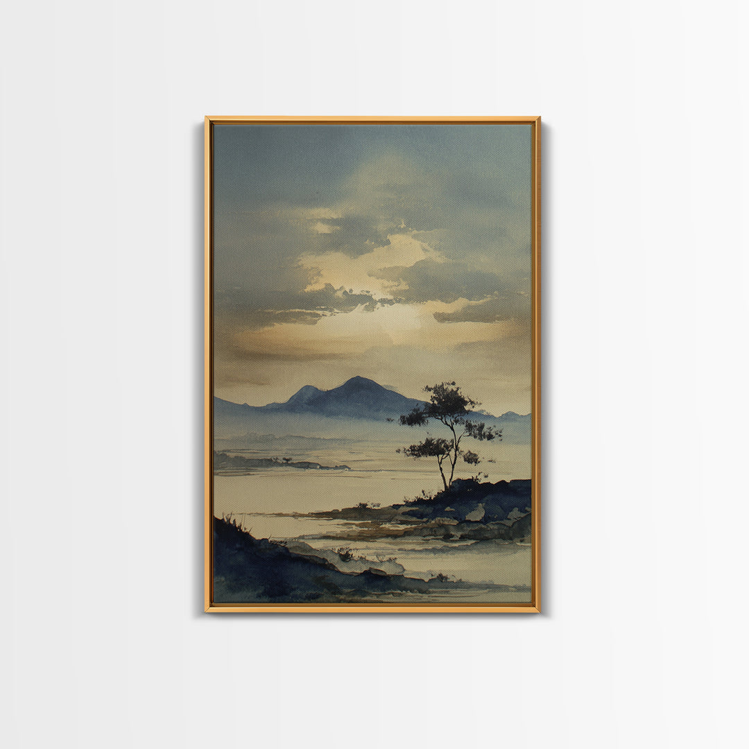 Japanese Ink Landscape Canvas Print, Hotel Art, Art, Hotel Decor, Oil Painting, Boutique, Printable Art, Living Room Decor, HOT-2x3-50