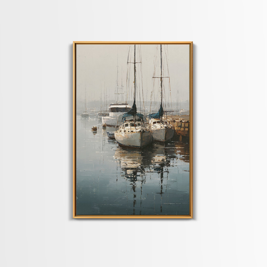 Quiet Harbor with Sailboats at Dawn Canvas Print, Hotel Art, Wall Decor, Hotel Decor, Fine Art, Boutique, Living Room Decor, HOT-2x3-54