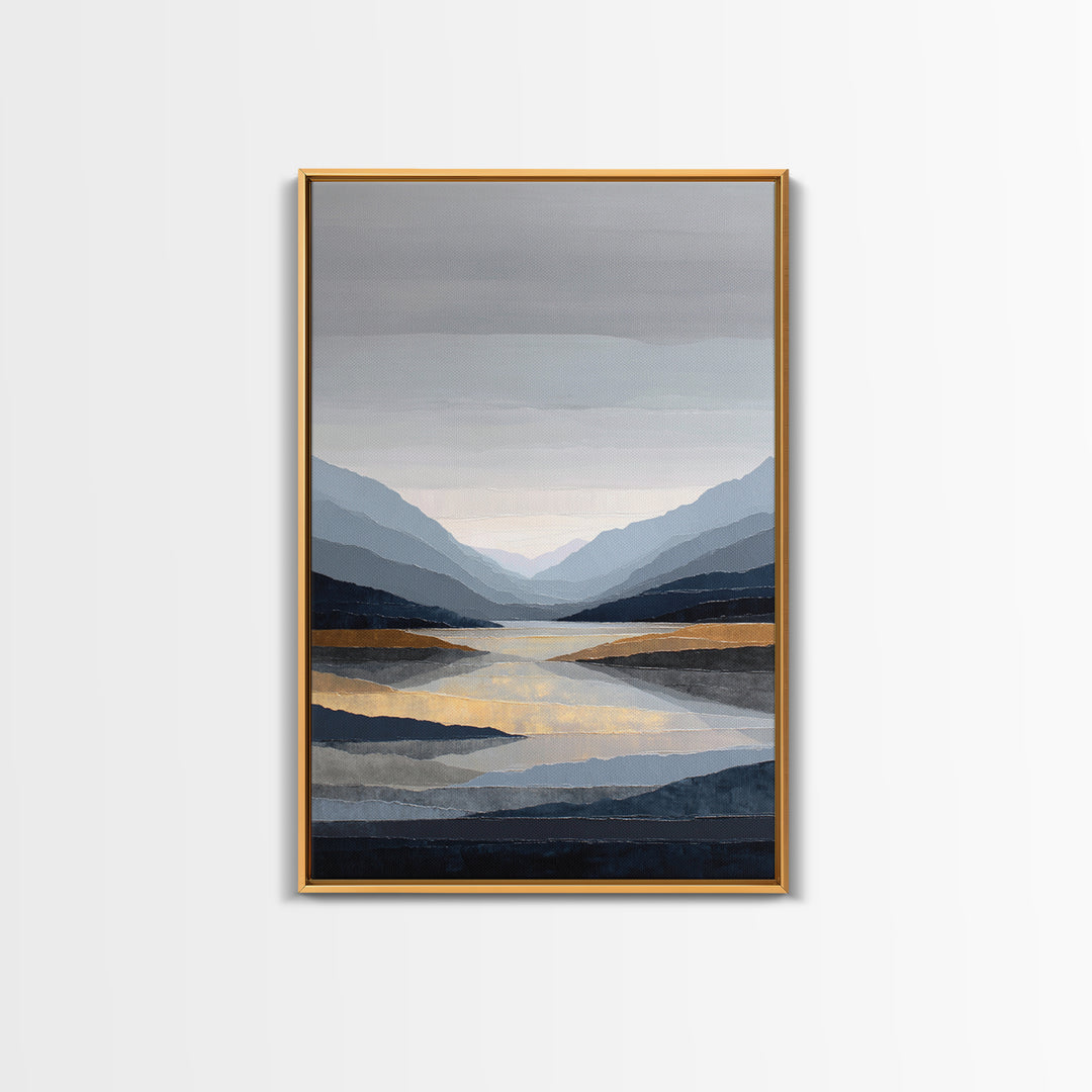 Serene Mountain Lake for Boutique Hotel Mood Framed Canvas Print, Hotel Art, Living Room Decor, Hotel Decor, Fine Art, Boutique, HOT-2x3-88