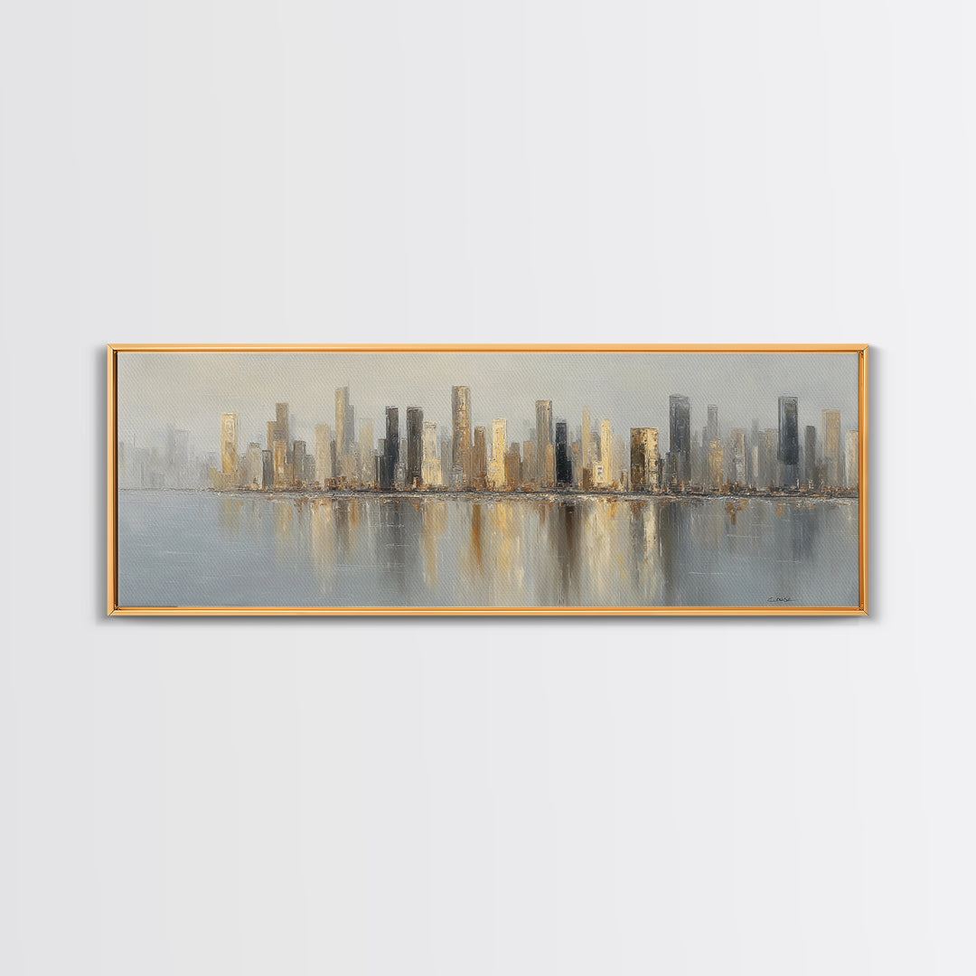 Quiet City Skyline Framed Canvas Print, Hotel Art, Framed Art, Hotel Decor, Abstract Art, Boutique, Beach Prints, HOT-3x1-18