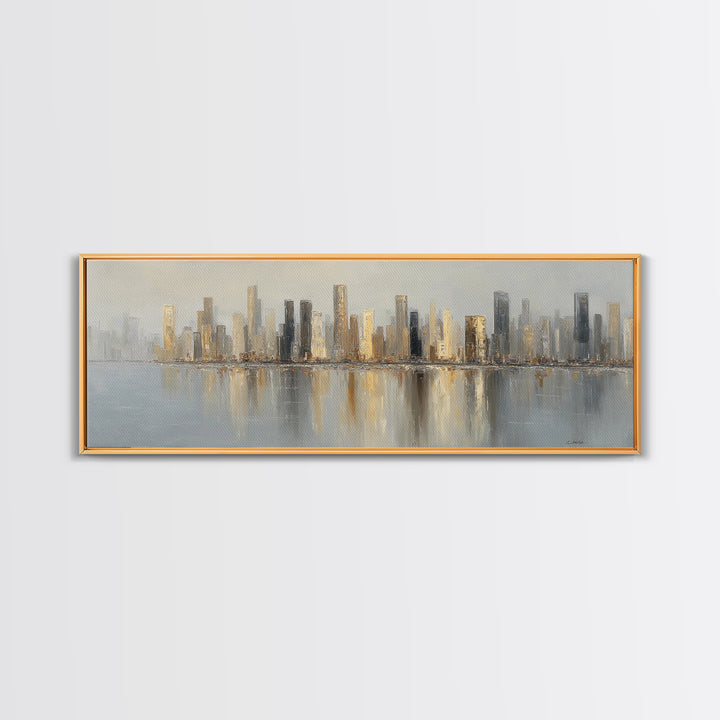 Quiet City Skyline Framed Canvas Print, Hotel Art, Framed Art, Hotel Decor, Abstract Art, Boutique, Beach Prints, HOT-3x1-18