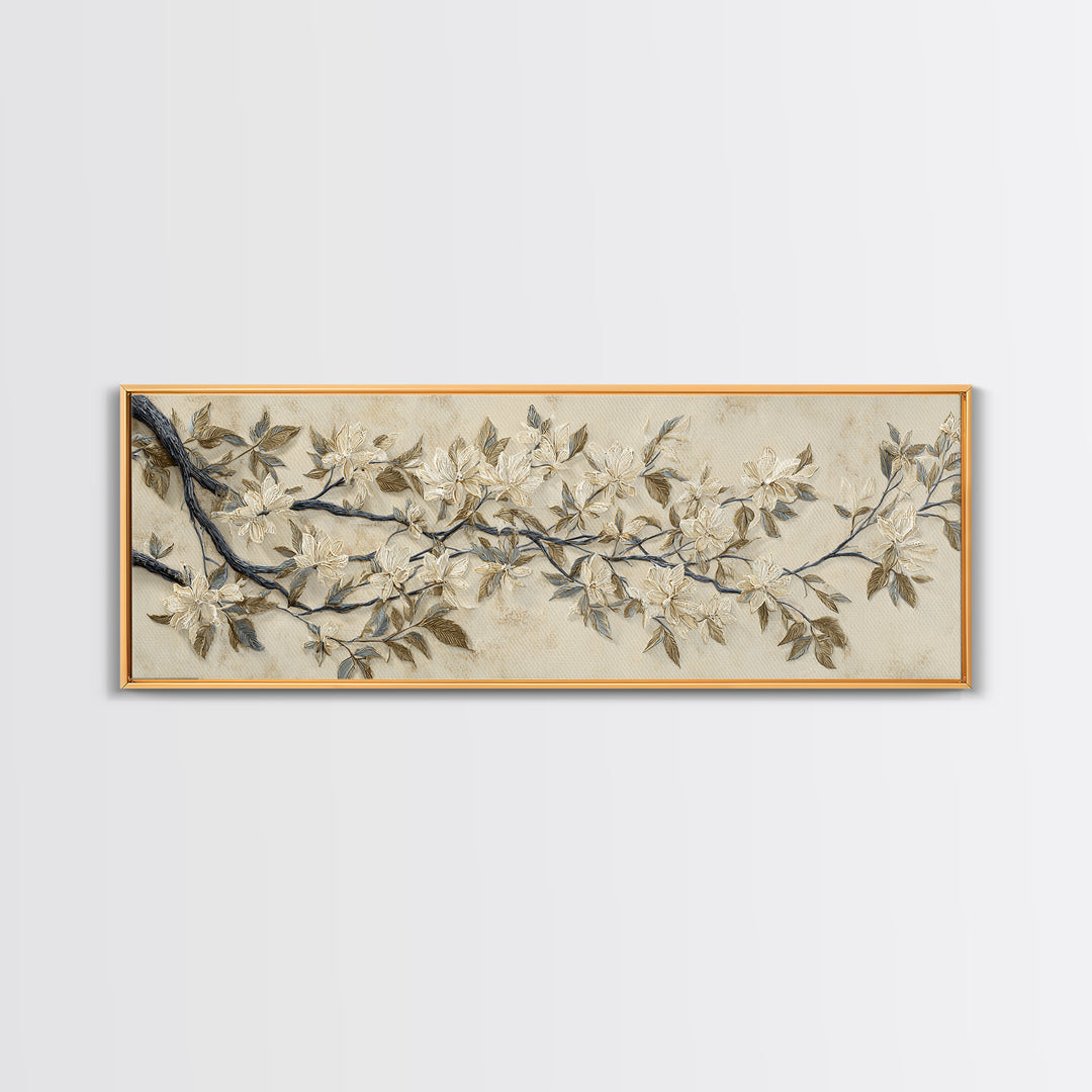 Elegant Botanical Branch on Ivory Ground Canvas Print, Hotel Art, Gallery Wall Art, Hotel Decor, Boutique, Luxury Decor, HOT-3x1-21