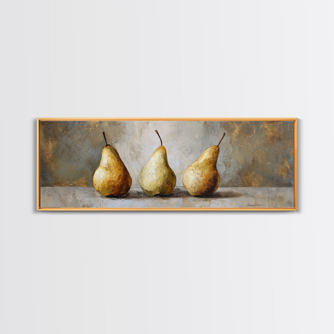 Elegant Pear Still Life on Linen Framed Canvas Print, Hotel Art, Beach Decor, Hotel Decor, Abstract Art, Boutique, Boho Decor, HOT-3x1-37