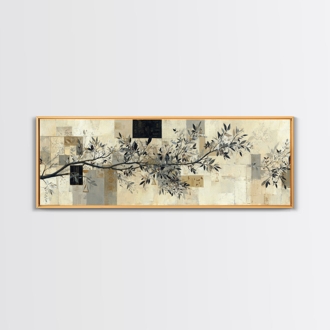 Elegant Botanical Branch on Ivory Ground Canvas Print, Hotel Art, Gallery Wall Art, Hotel Decor, Boutique, Luxury Decor, HOT-3x1-45