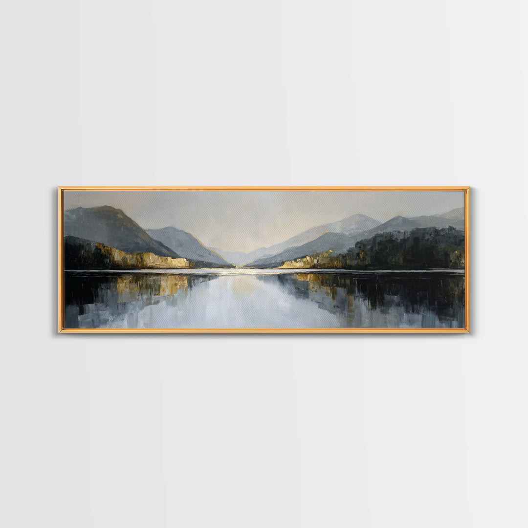 Serene Mountain Lake for Boutique Hotel Mood Framed Canvas Print, Hotel Art, Poster, Hotel Decor, Fine Art, Boutique, HOT-3x1-72
