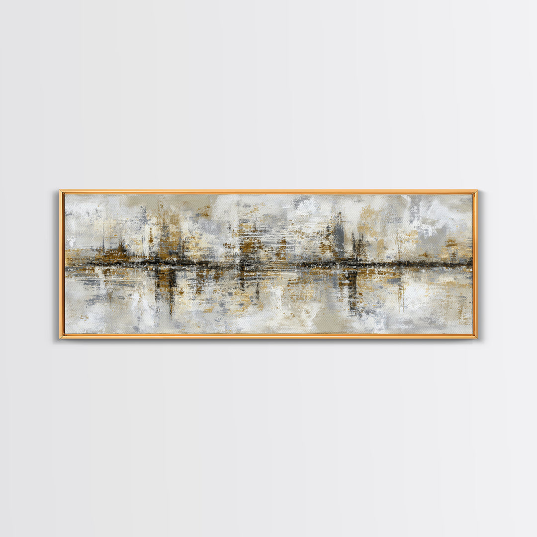 Gold Accented Abstract for Upscale Lobby Framed Canvas Print, Hotel Art, Gallery Wall Set, Hotel Decor, Fine Art, Boutique, HOT-3x1-77
