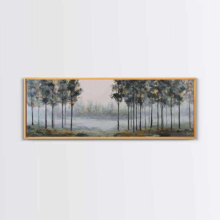 Misty Forest with Refined Calm Atmosphere Canvas Print, Hotel Art, Hotel Decor, Oil Painting, Boutique, Wall Sculpture, HOT-3x1-78
