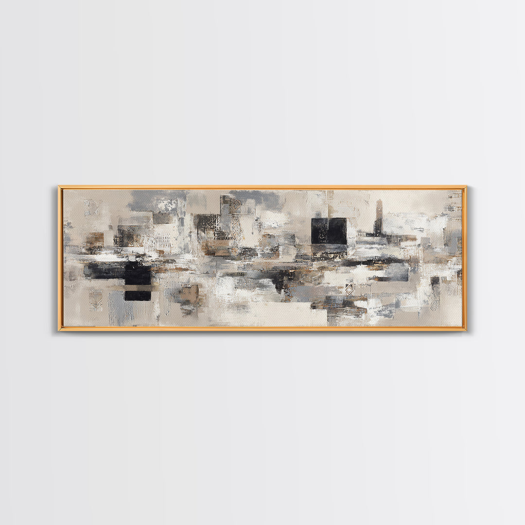 Sophisticated Neutral Abstract Framed Canvas Print, Hotel Art, Boho Decor, Hotel Decor, Fine Art, Boutique, Painting, HOT-3x1-89