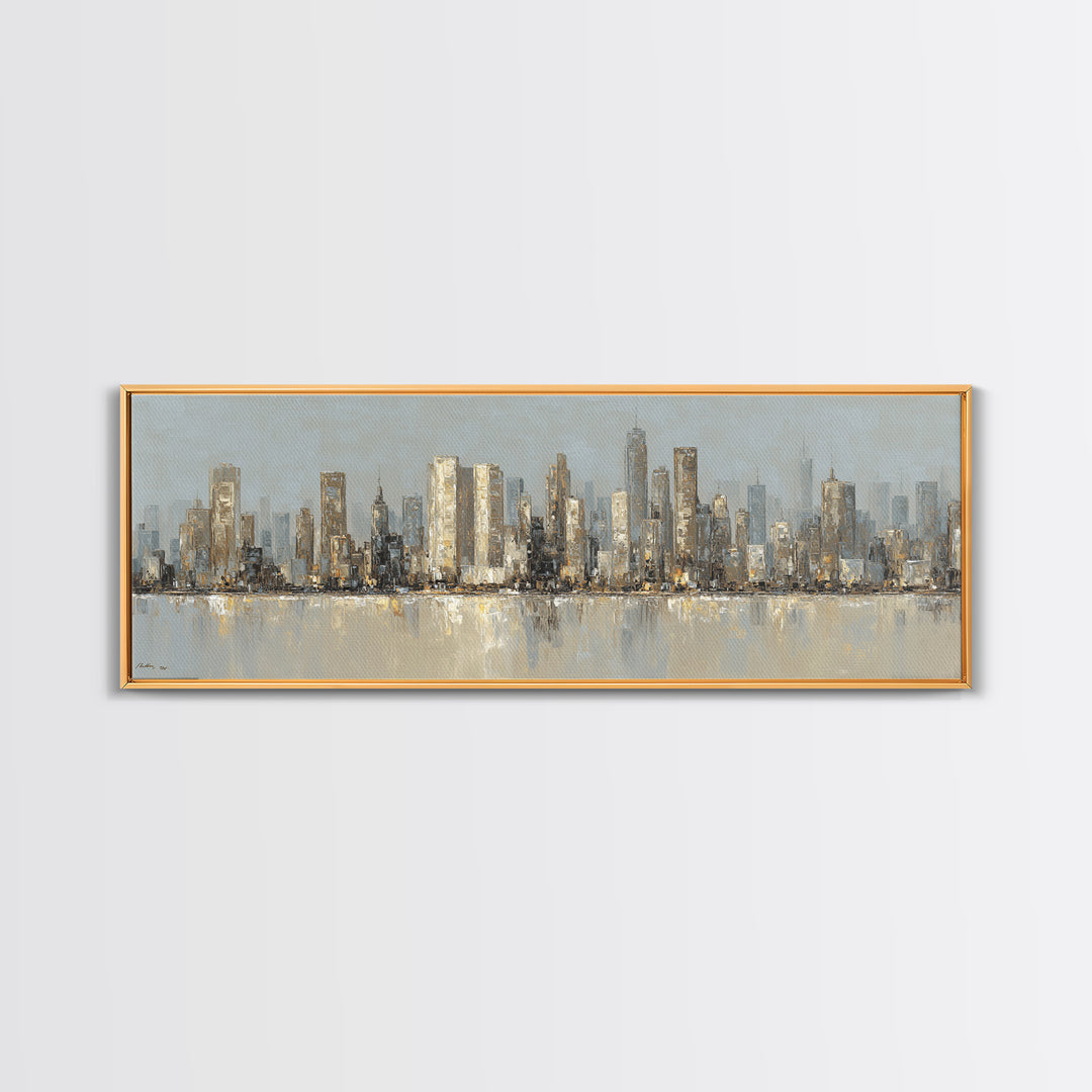 Quiet City Skyline Framed Canvas Print, Hotel Art, Gallery Wall Art, Hotel Decor, Abstract Art, Boutique, Luxury Decor, HOT-3x1-90