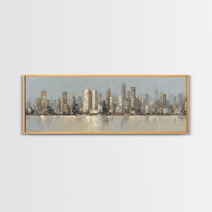 Quiet City Skyline Framed Canvas Print, Hotel Art, Gallery Wall Art, Hotel Decor, Abstract Art, Boutique, Luxury Decor, HOT-3x1-90